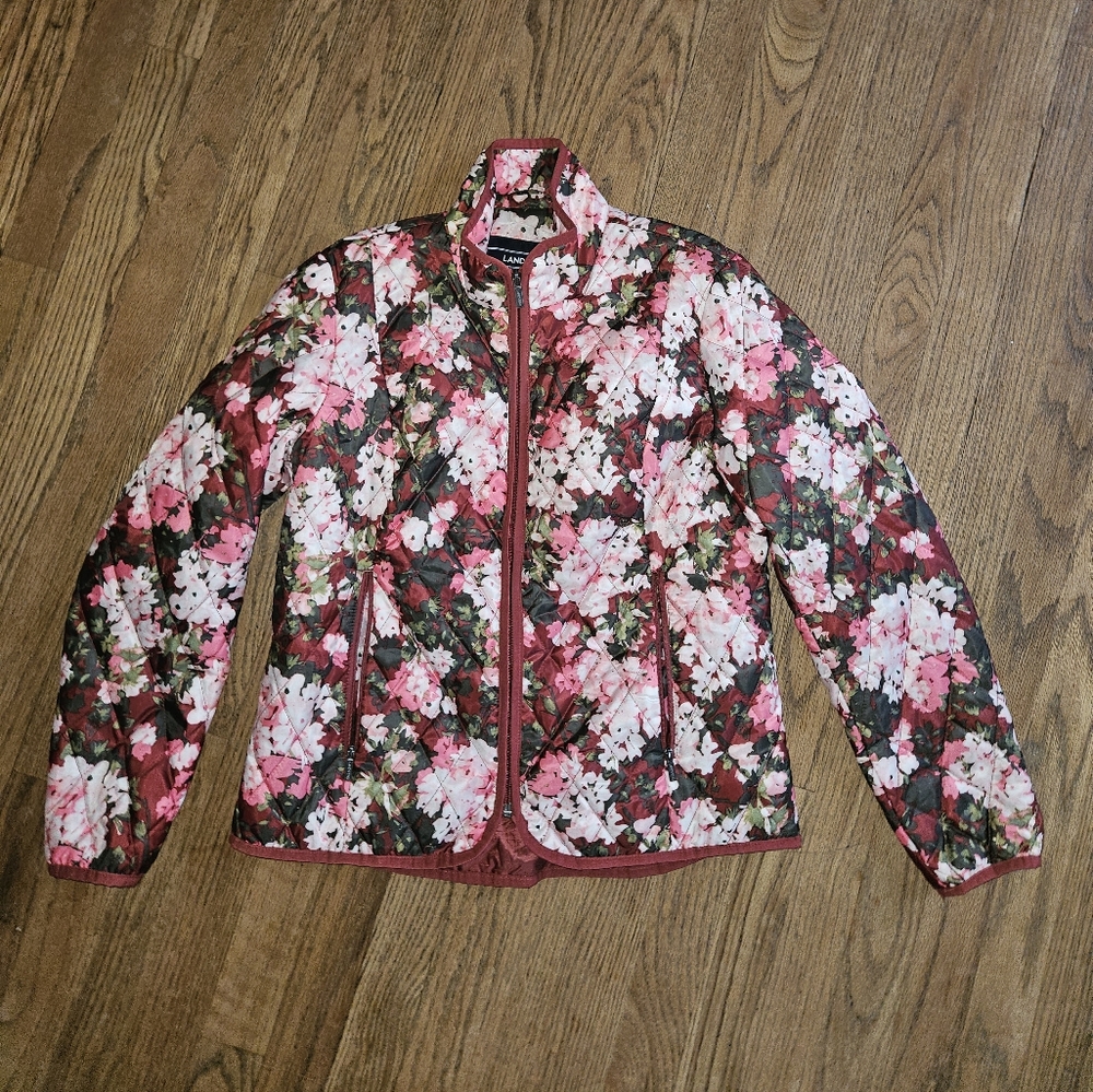 Lands' End Pink and Green Puffer Jacket